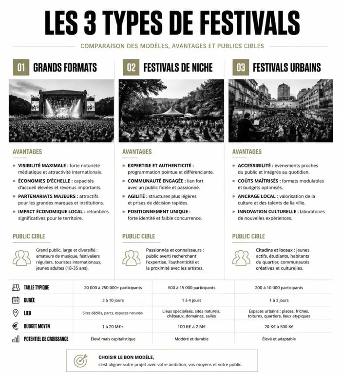 Infographie comparative des types de festivals en France pour choisir son événement estival