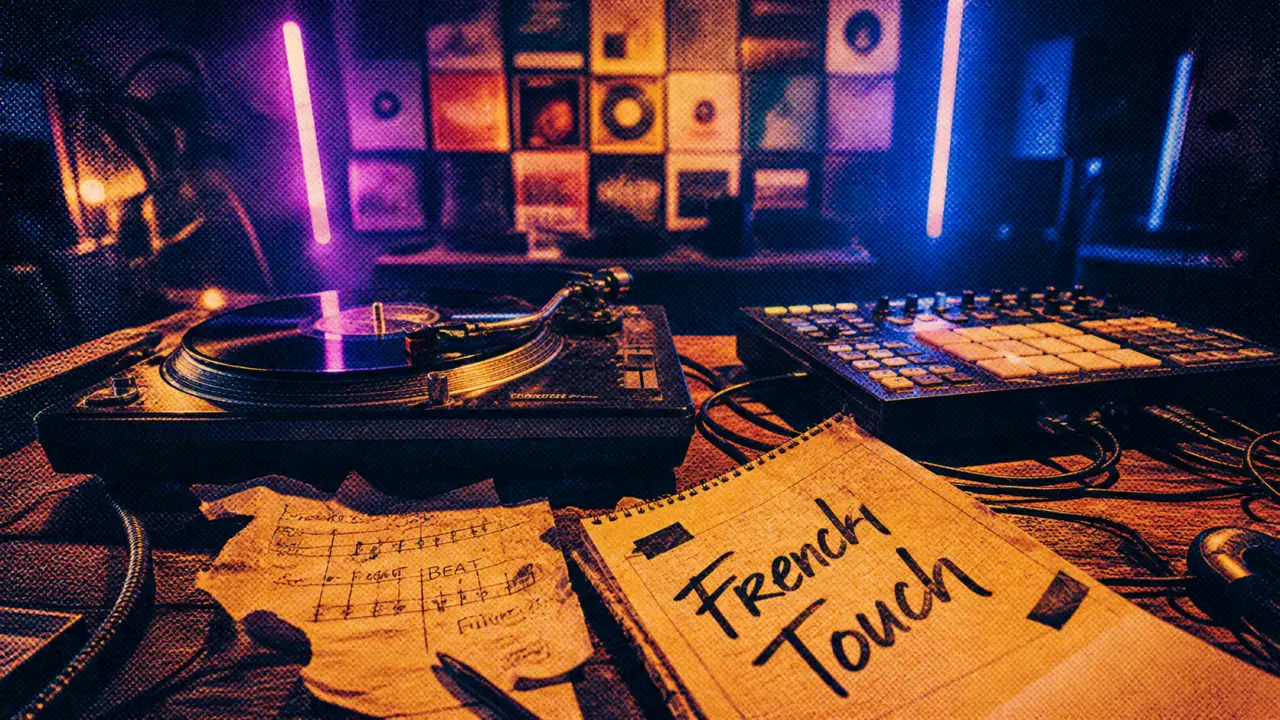 Groupe electro French Touch : studio DJ, platines vinyles et contrôleur MIDI