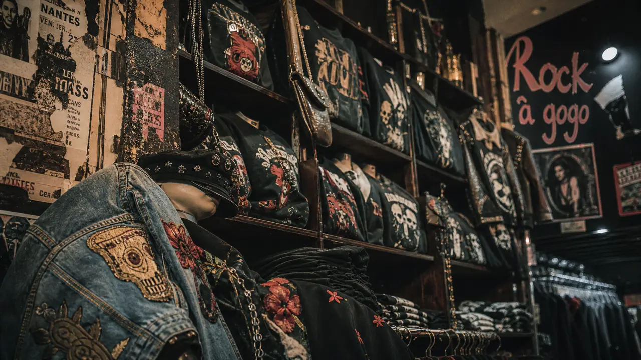 Vitrine Rock à gogo à Nantes : tee-shirts rock et fripes