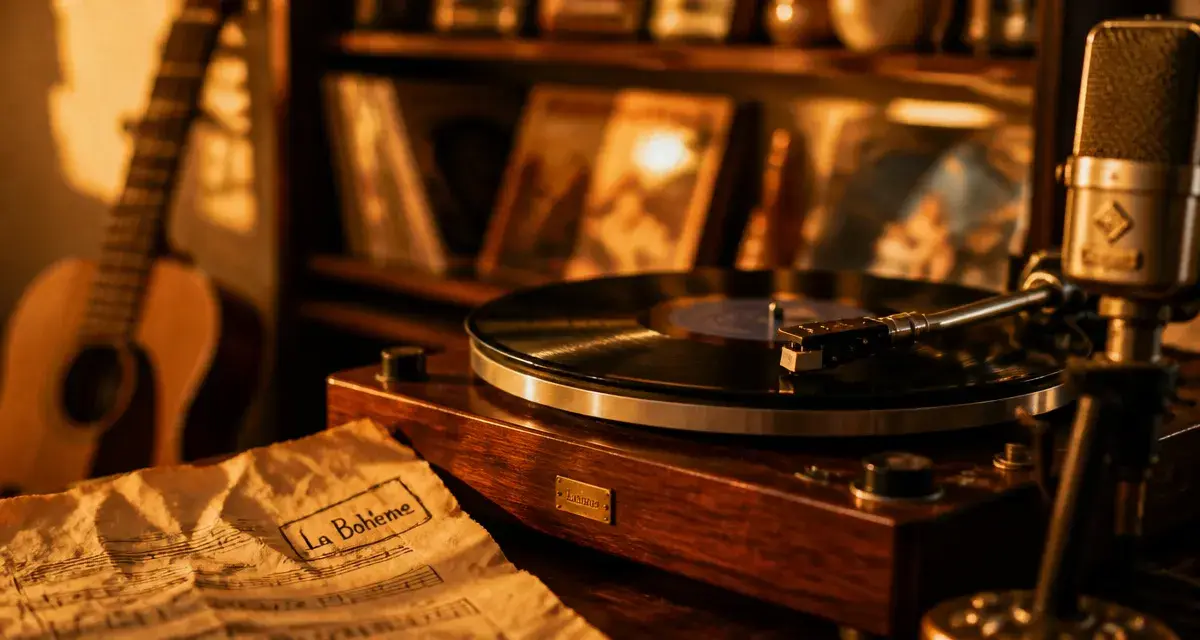 Chansons cultes françaises La Bohème : vinyle, partition et guitare