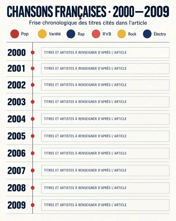Infographie des chansons françaises des années 2000 par année et par genre