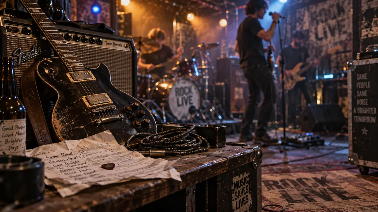 Groupe de rock en répétition sur scène de club