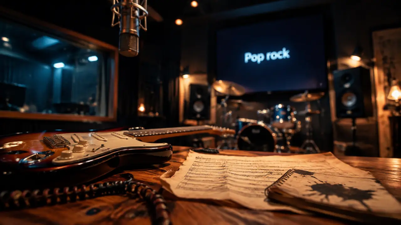 Photo pop rock : guitare électrique en studio d’enregistrement