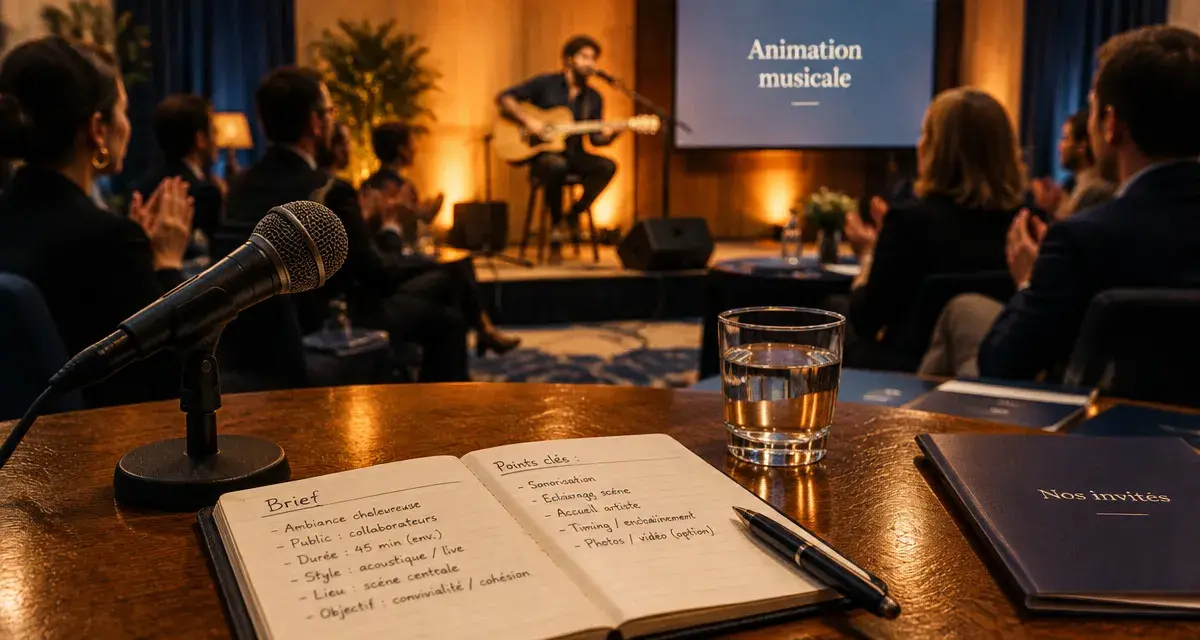 Animation musicale entreprise : micro et concert acoustique sur scène
